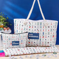 Printed canvas mahjong bag set with tile tote and rack bag