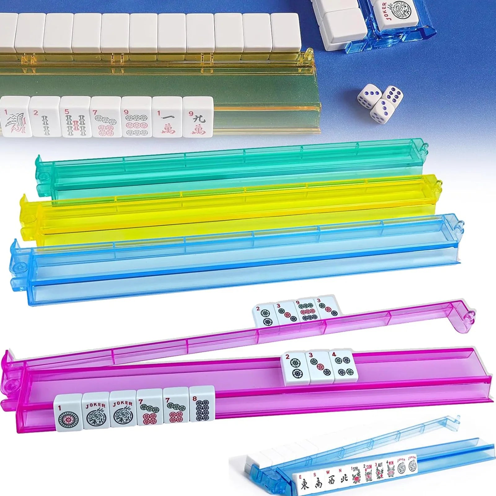 Multicolor acrylic American mahjong racks with pushers, set of 4