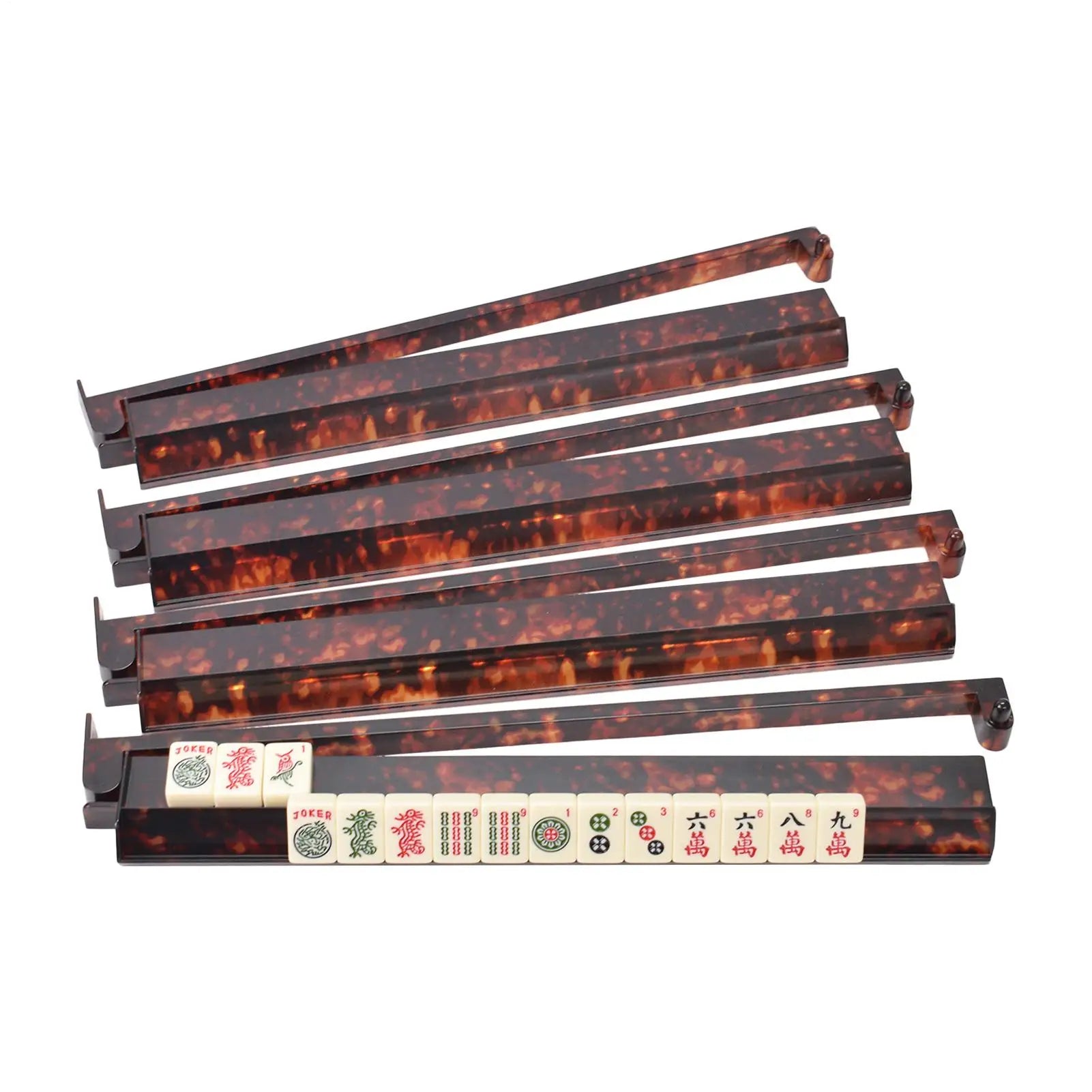 Tortoiseshell acrylic American mahjong racks with pushers, set of 4