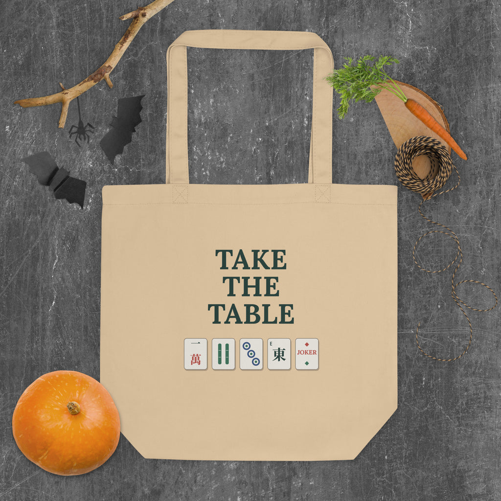 Take the Table canvas mahjong tote in oyster, detail of the tile print
